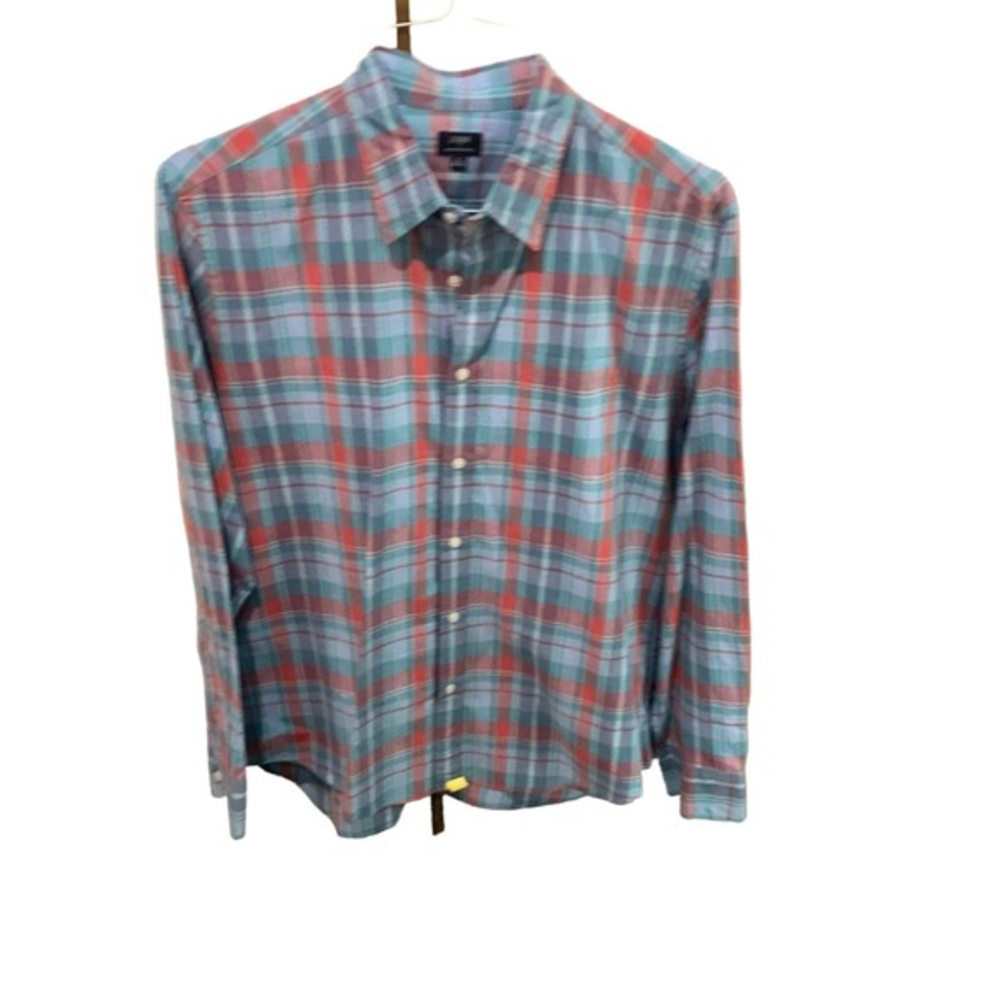 J Crew Mens Blue Red Plaid Long Sleeve Button Up Size XL EUC